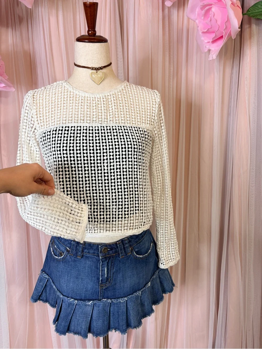 Zara Woman White Crochet Lace Openwork Top XS
